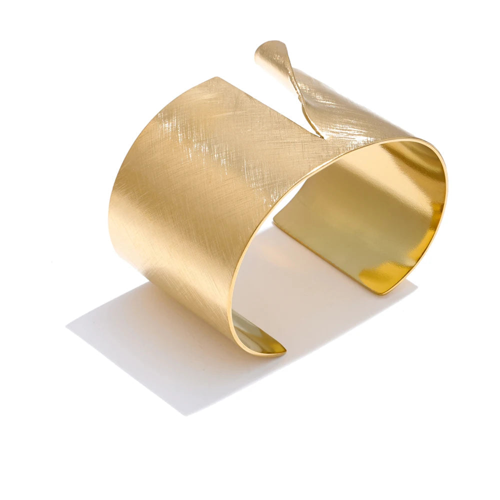 60mm wide bracelet cuff with gold plated polish in stainless steel jewelry