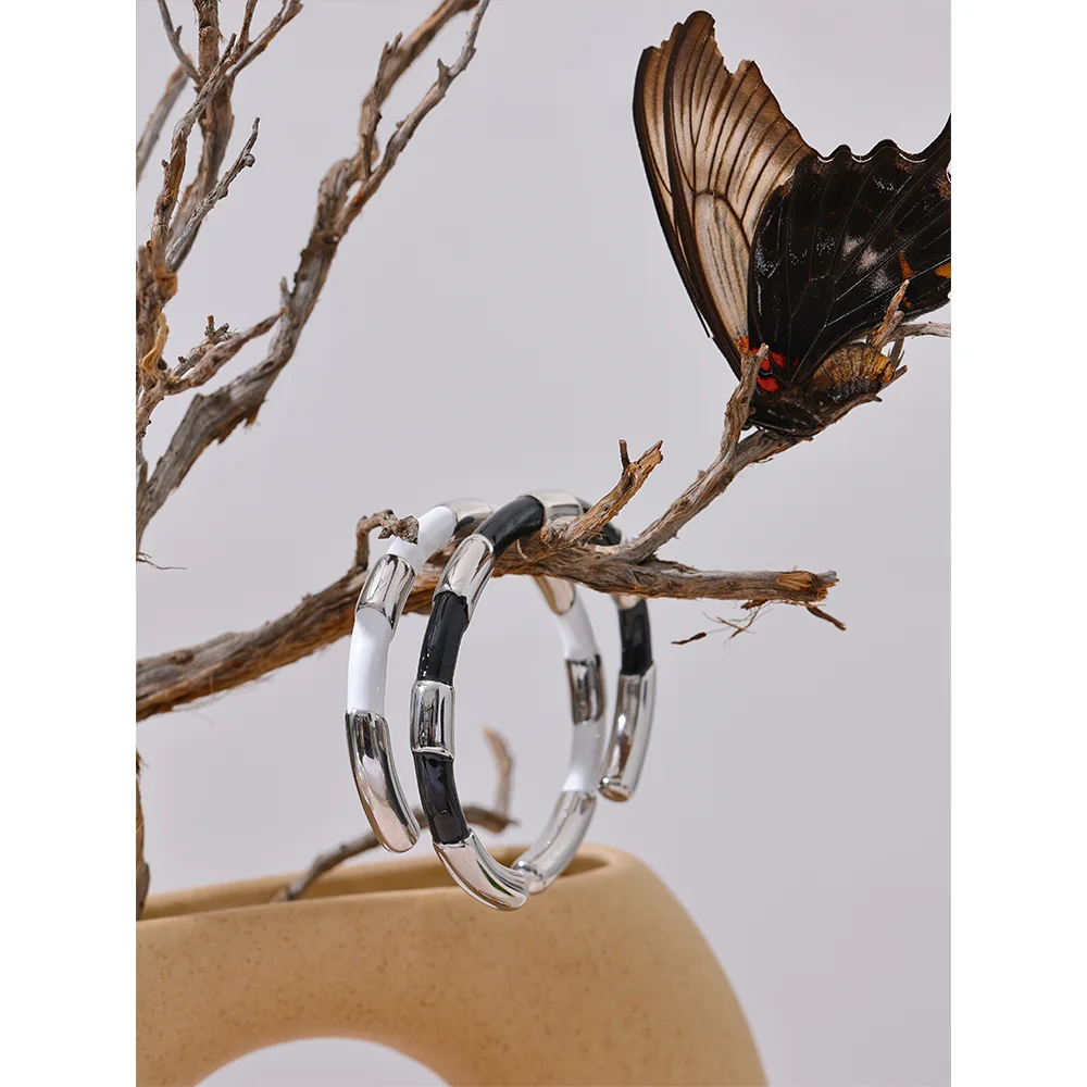 Gold plated black and white bracelet adjustable open cuff