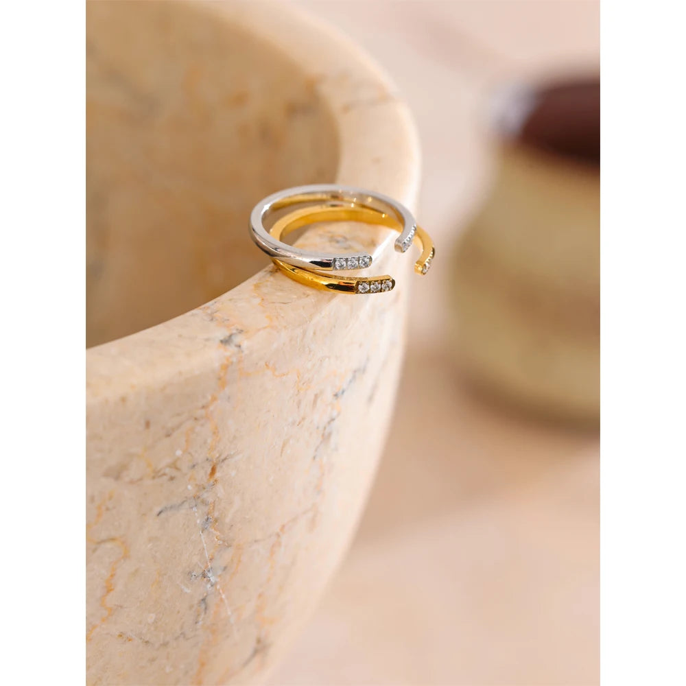 Modern thin ring for women in stainless steel jewelry with gold jewelry finish