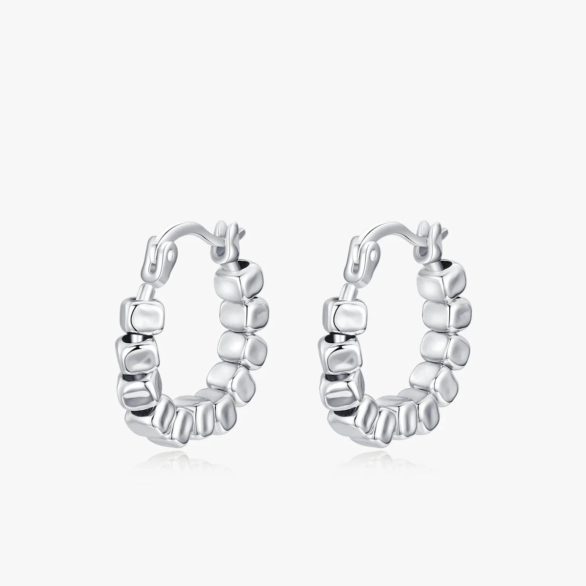 Sterling silver small block hoop earrings