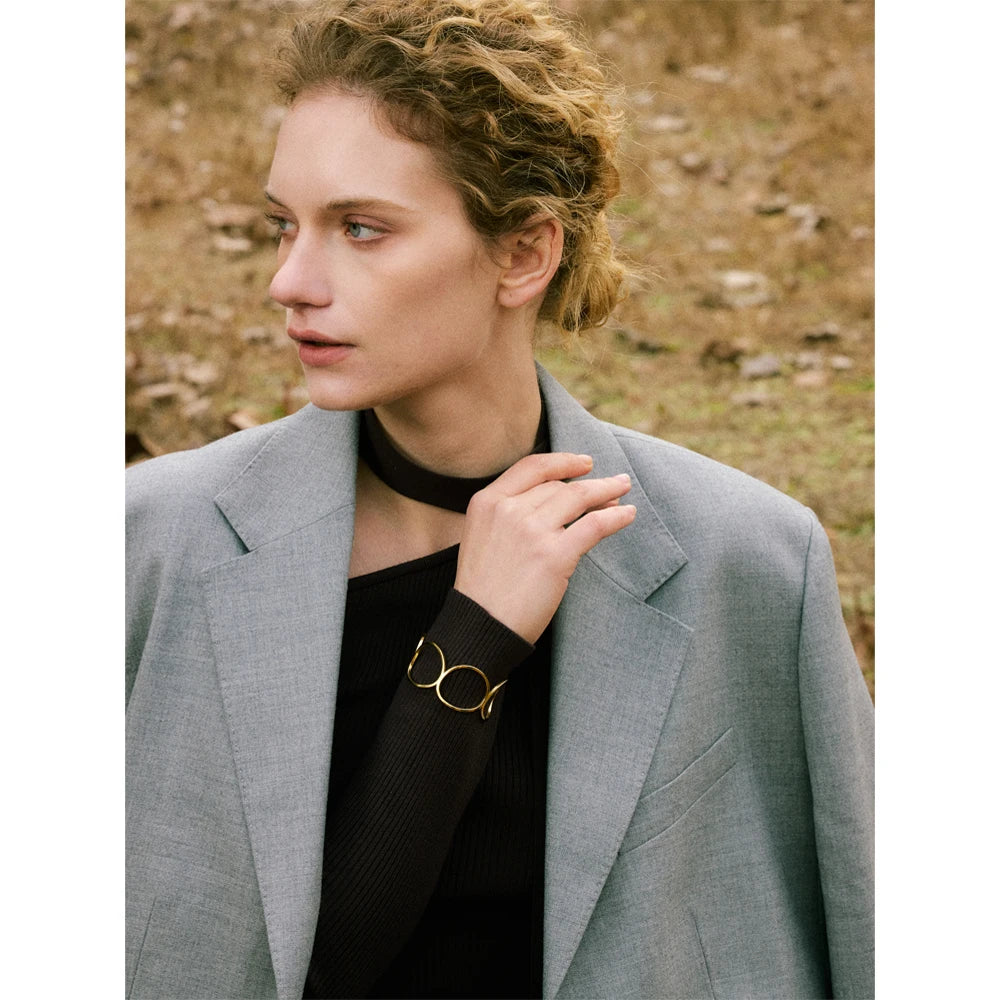 Jewelry stainless steel cuff bracelet paired with bracelet with gold pieces