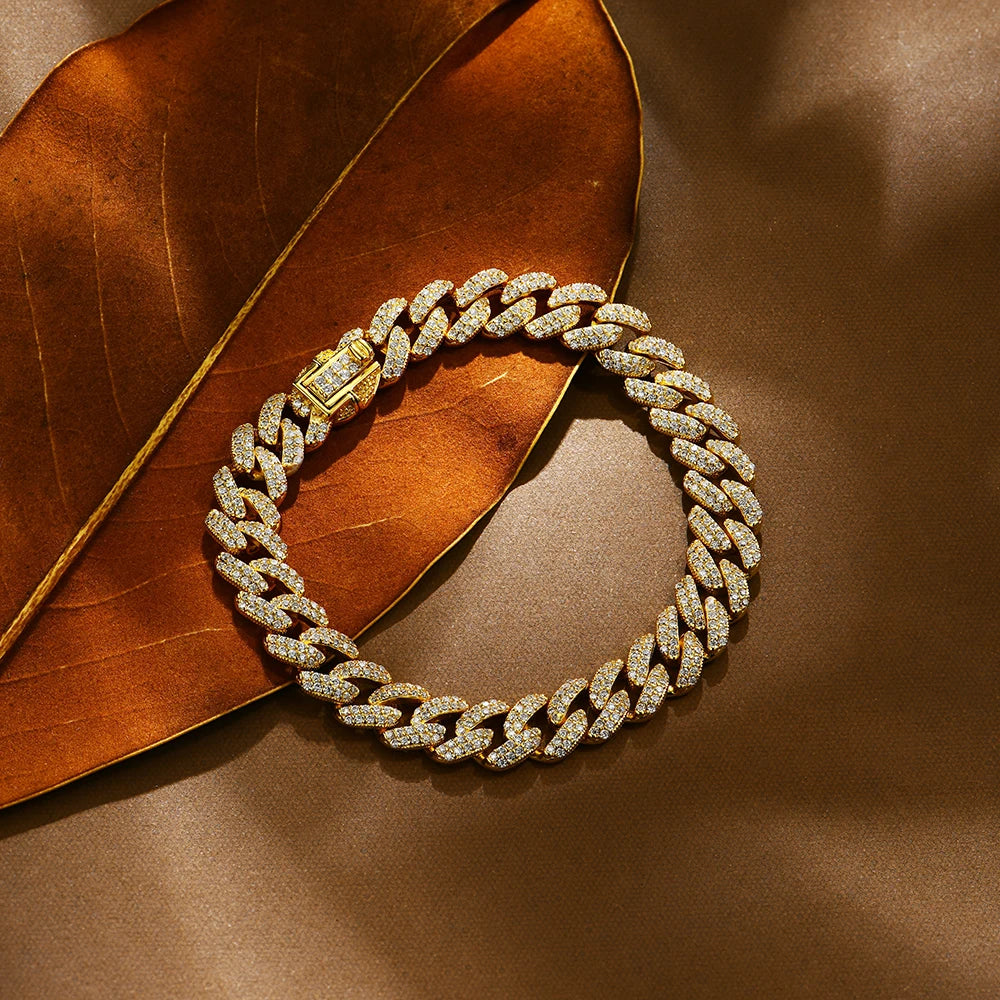 Cuban link chain bracelet with moissanite diamond accents in 925 silver