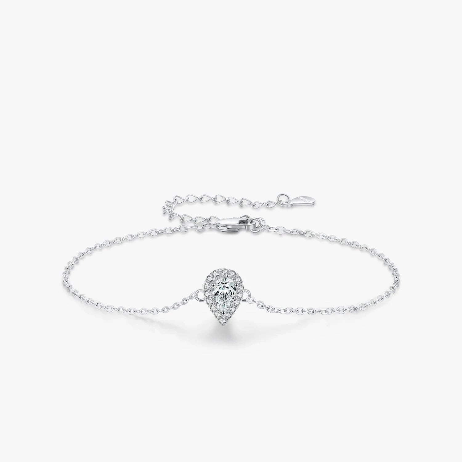 Sterling silver bracelet with pear cut cz on a refined bracelet chain