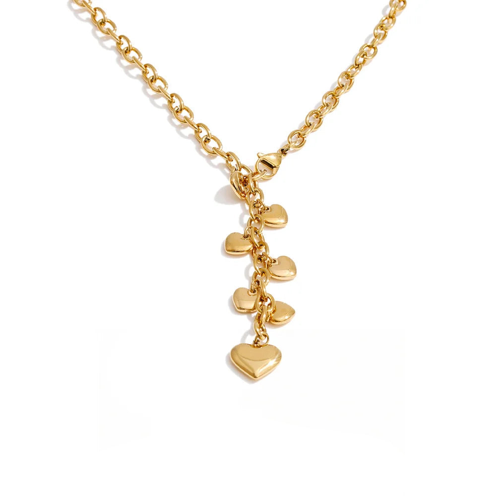 Stainless steel heart drop chain necklace platinum plated fashion jewelry