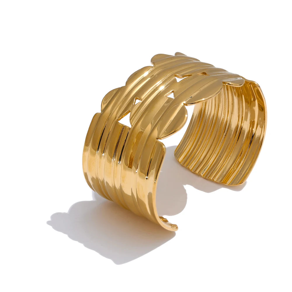 Gold plated bracelet cuff with soft sheen for gold jewelry style