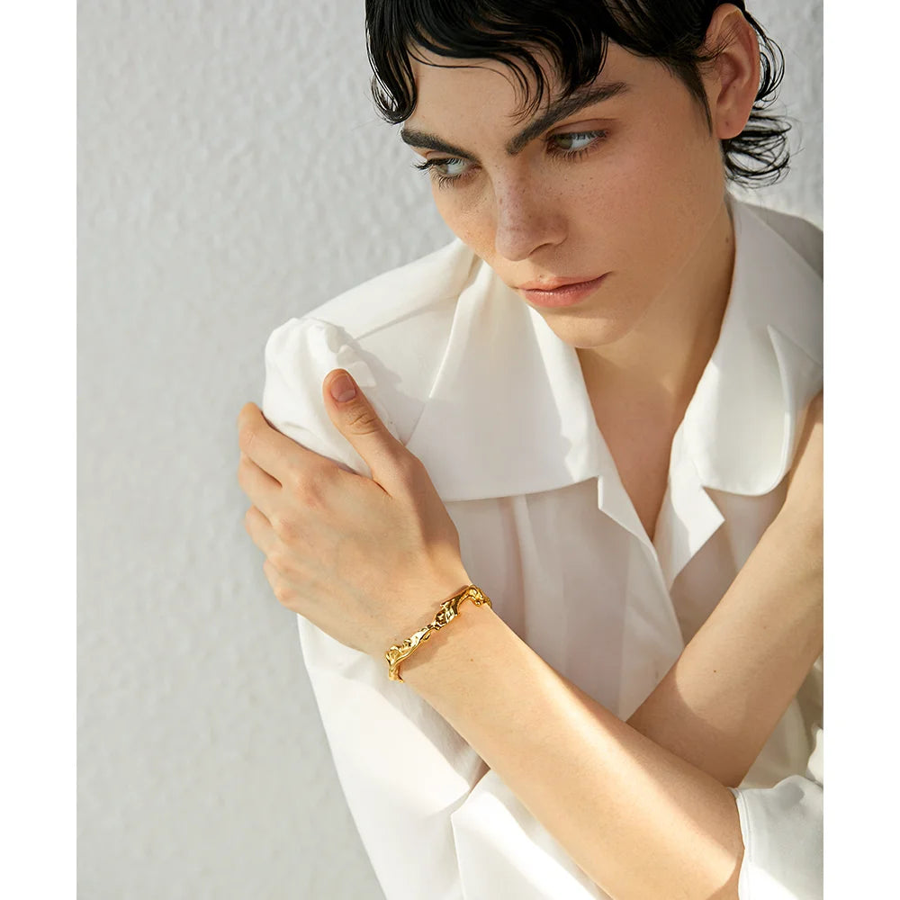 18K gold plated geometric design cuff bracelet