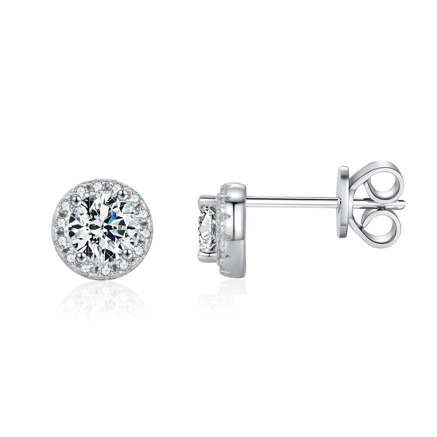 Halo moissanite stud earrings in 925 sterling silver shine