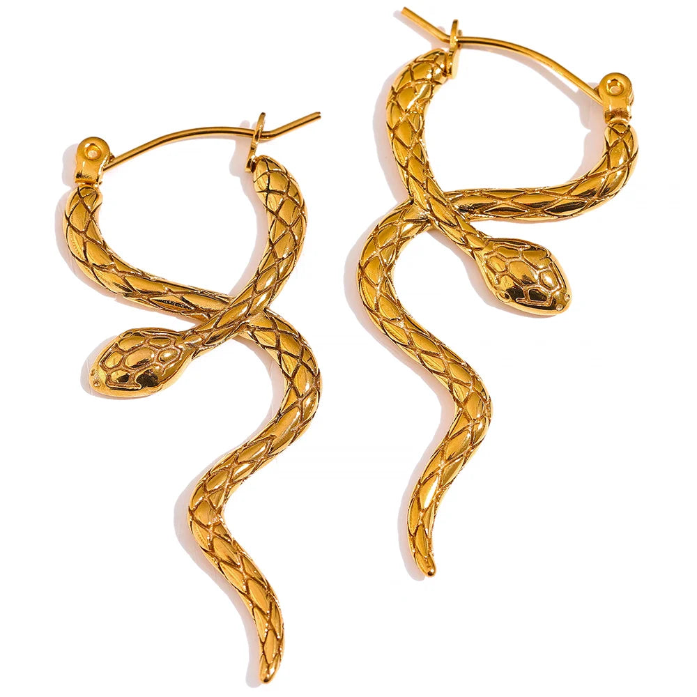 Snake hoop earrings crafted in stainless steel earrings gold tone