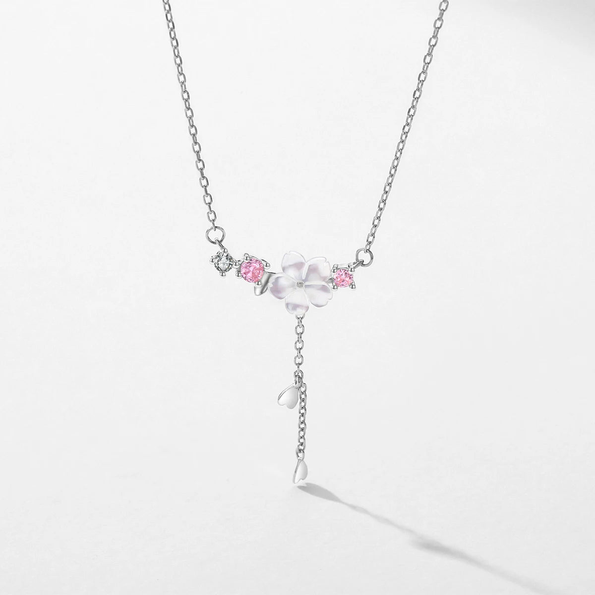 Charm necklace shell pearl flower design in sterling silver