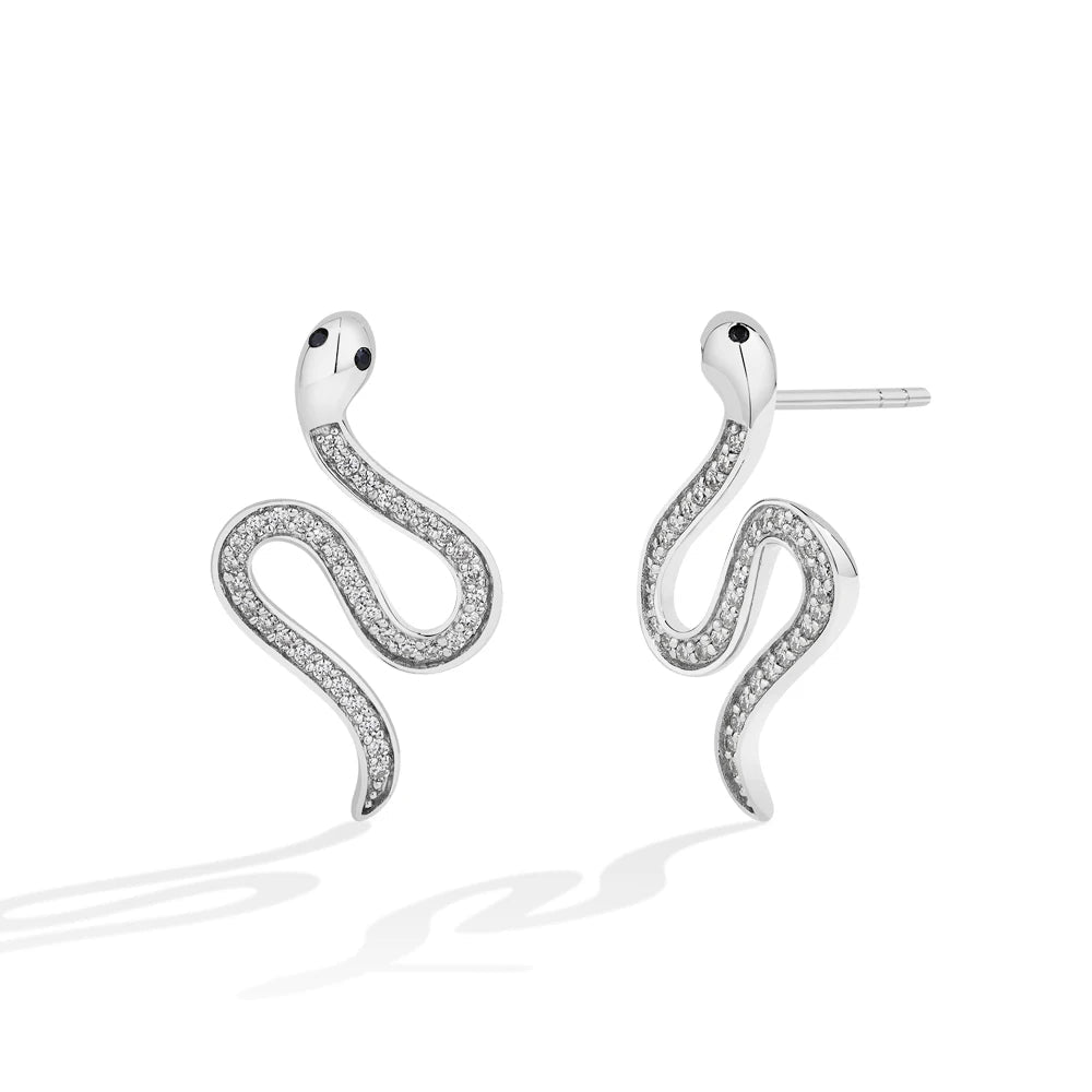 Elegant moissanite snake studs set in sterling silver