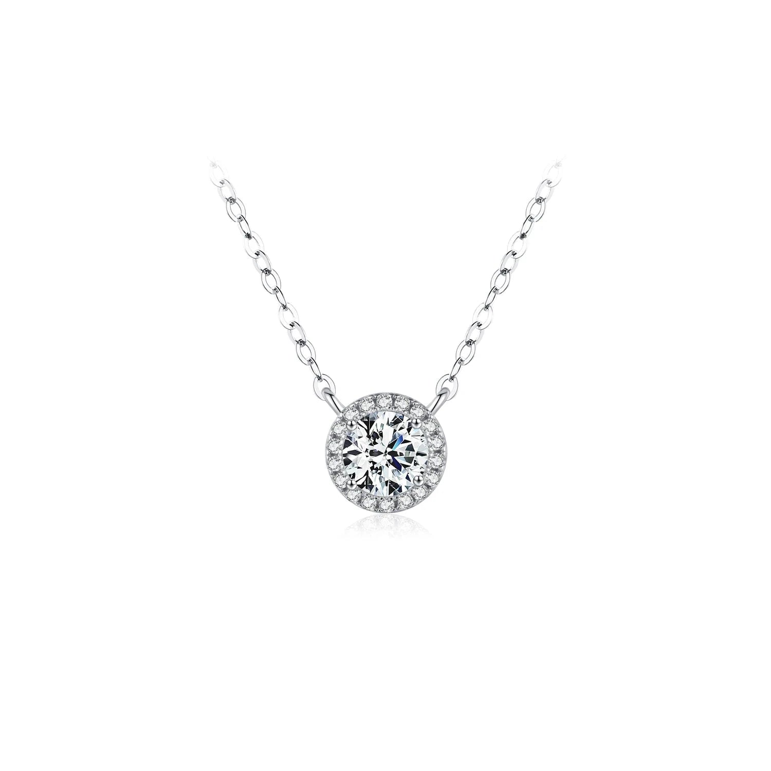 Pendant necklace with moissanite jewelry on a sterling silver chain