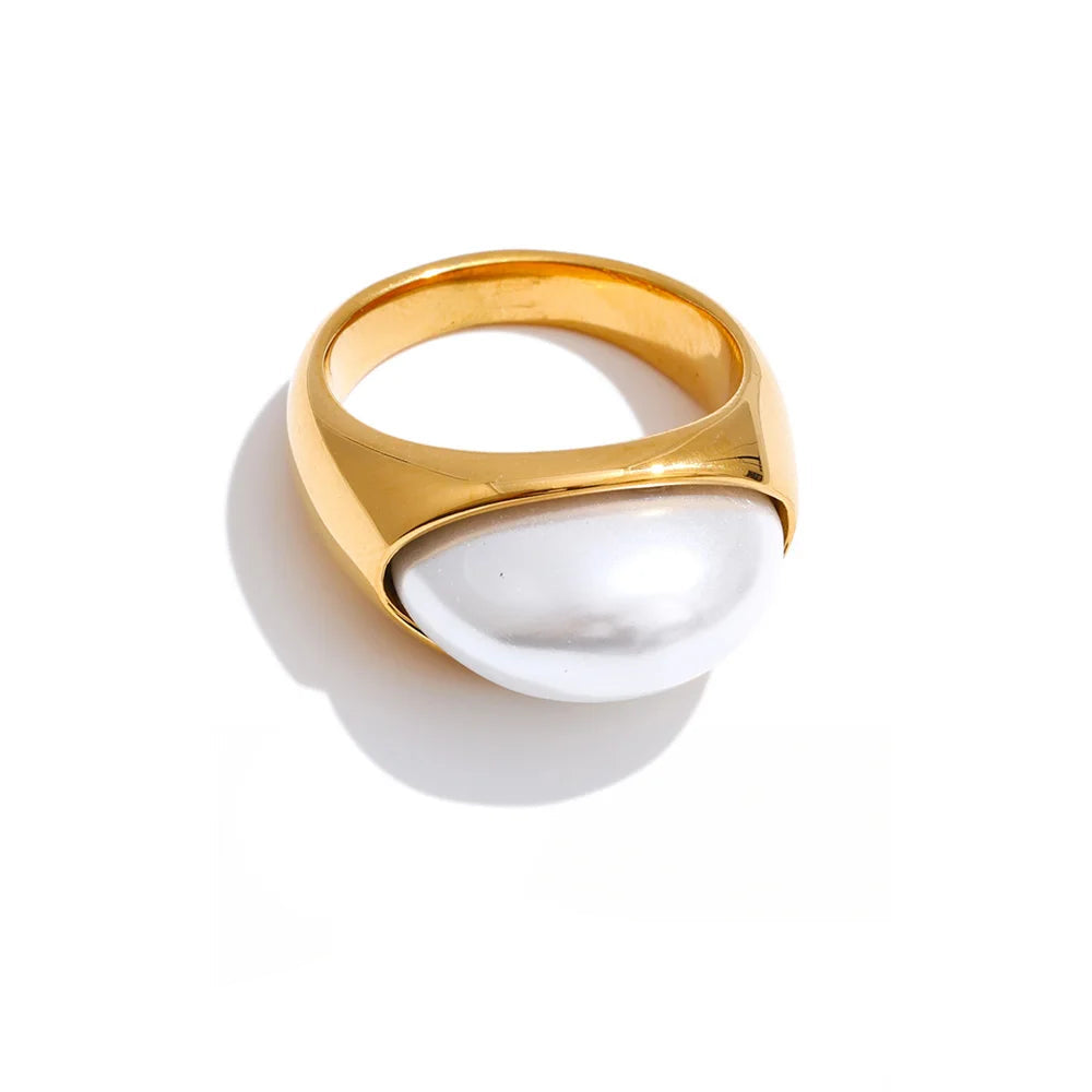 Golden simulated pearls geometric ring stainless steel jewelry accessory
