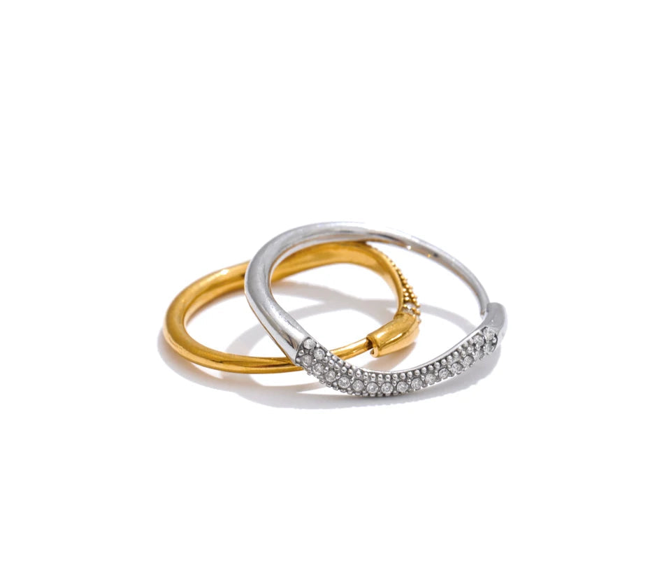 Elegant finger shot of adjustable ring with cubic zirconia and slender profile