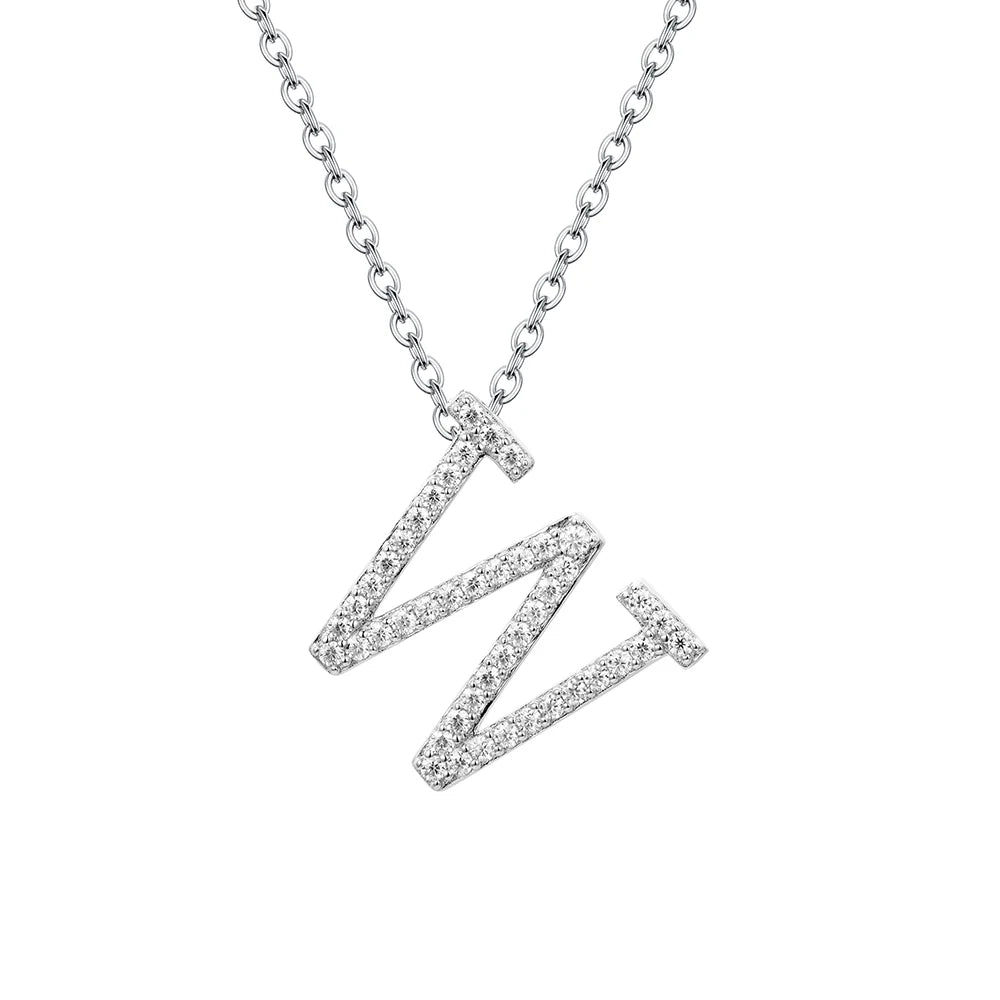 Sterling silver necklace letter W on a polished sterling silver chain