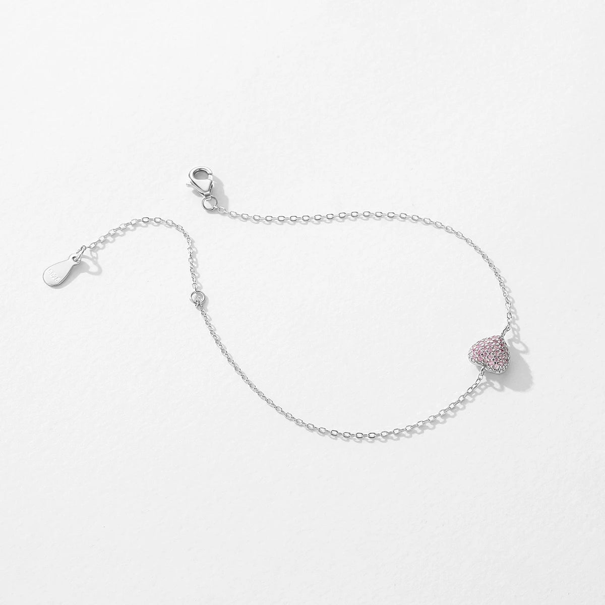Adjustable chain bracelet heart-shaped pink zircon delicate sparkle