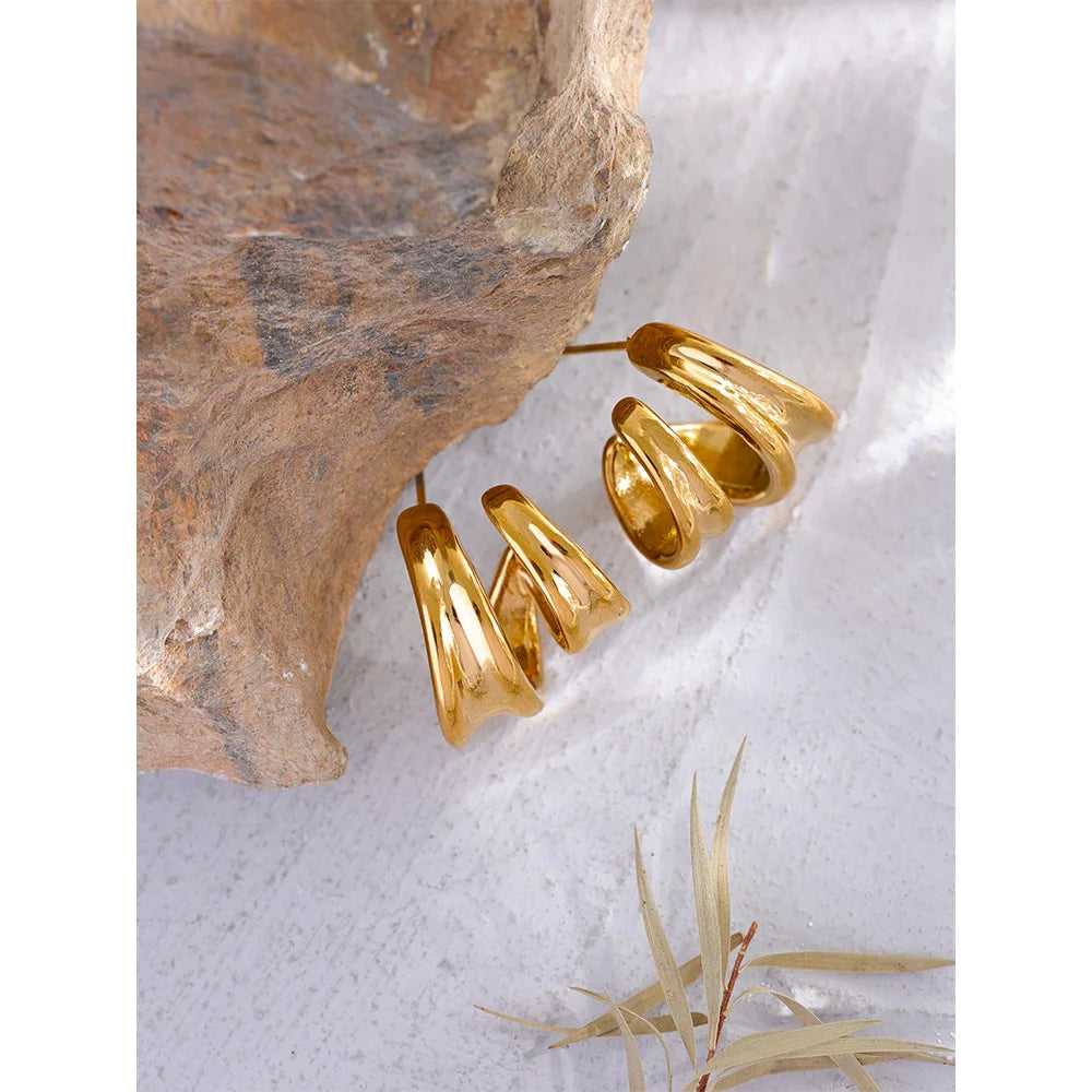 Stylish geometric huggie earrings stainless steel gold color