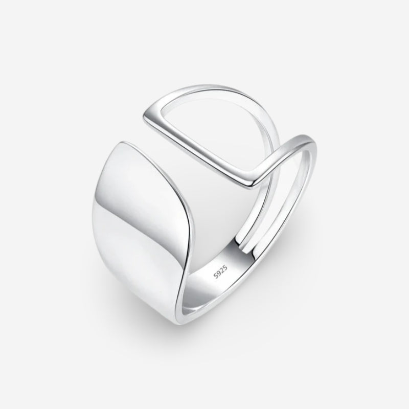 Asymmetric hollow smooth sterling silver ring in 925 sterling silver