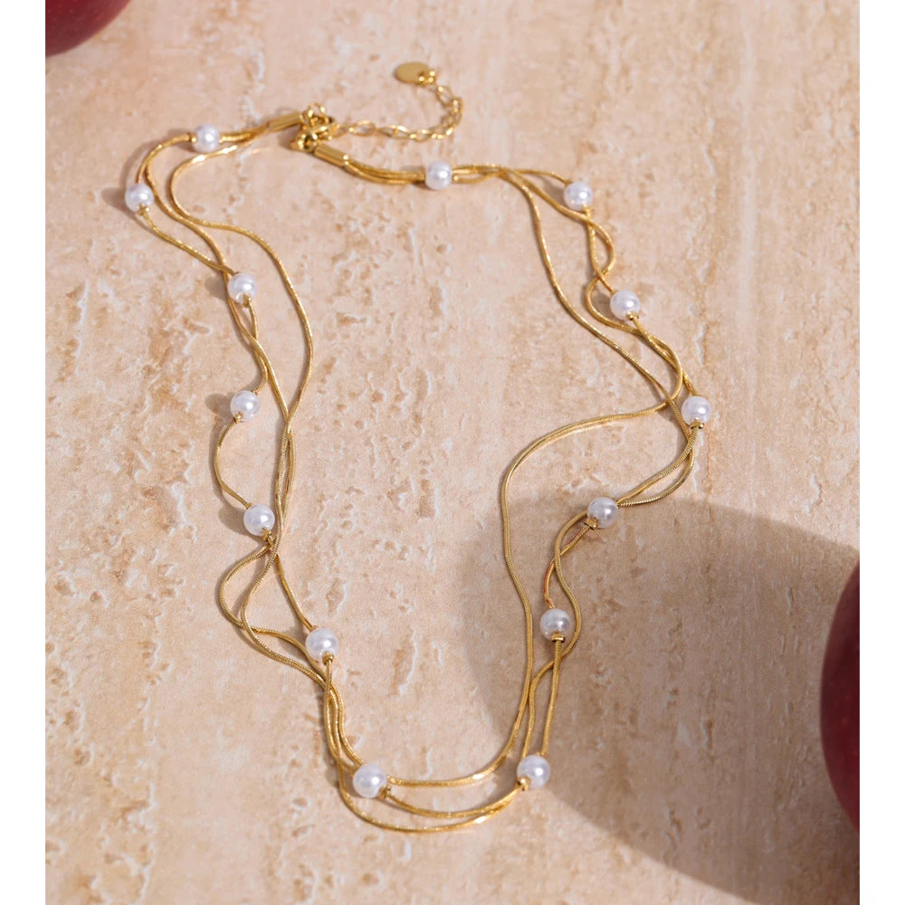 elegant gold necklace square chain and pearl combination for refined styling