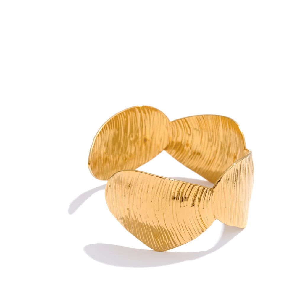 Open cuff bracelet in stainless steel jewelry with gold plated sheen