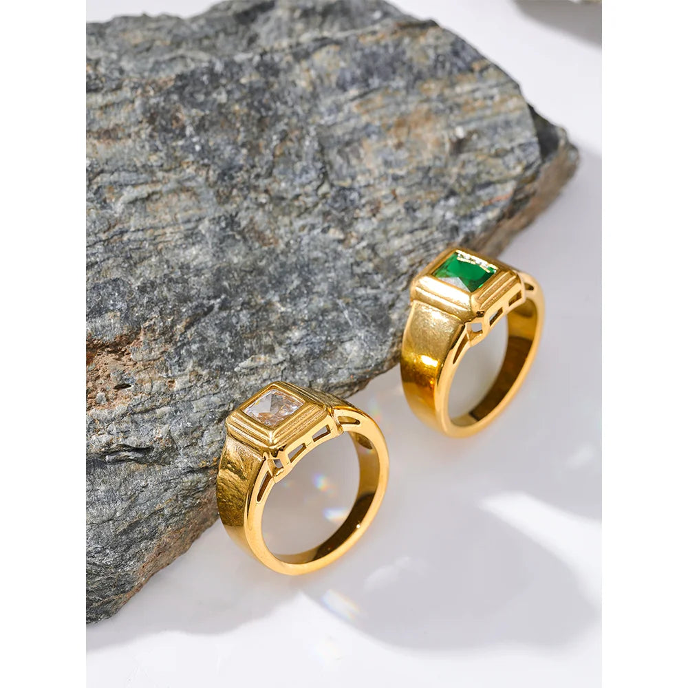 Elegant cubic zirconia ring square style for women