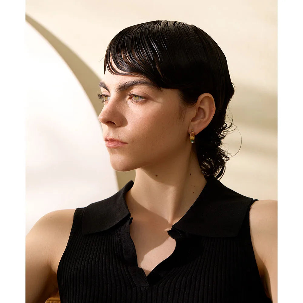 Close view of hoop earrings white gold showing cubic zirconia sparkle