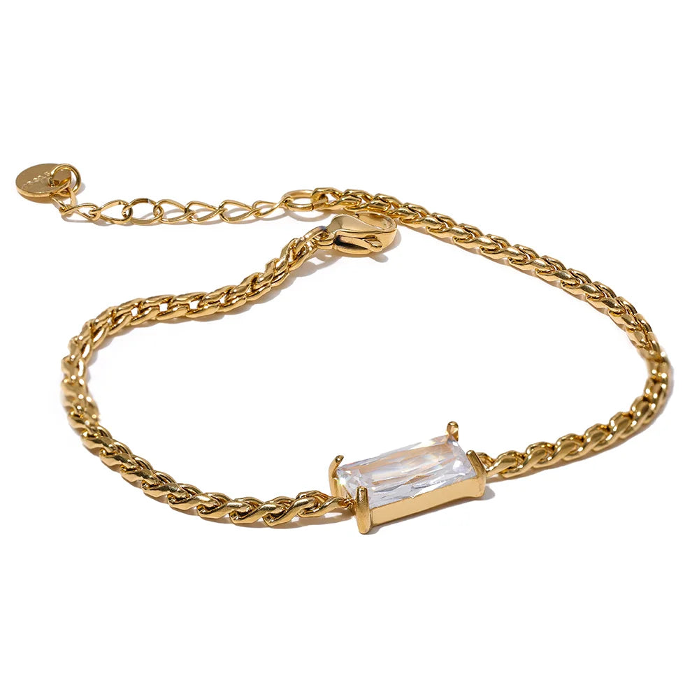 Cubic zirconia gold chain bracelet styled as a gold women bracelet