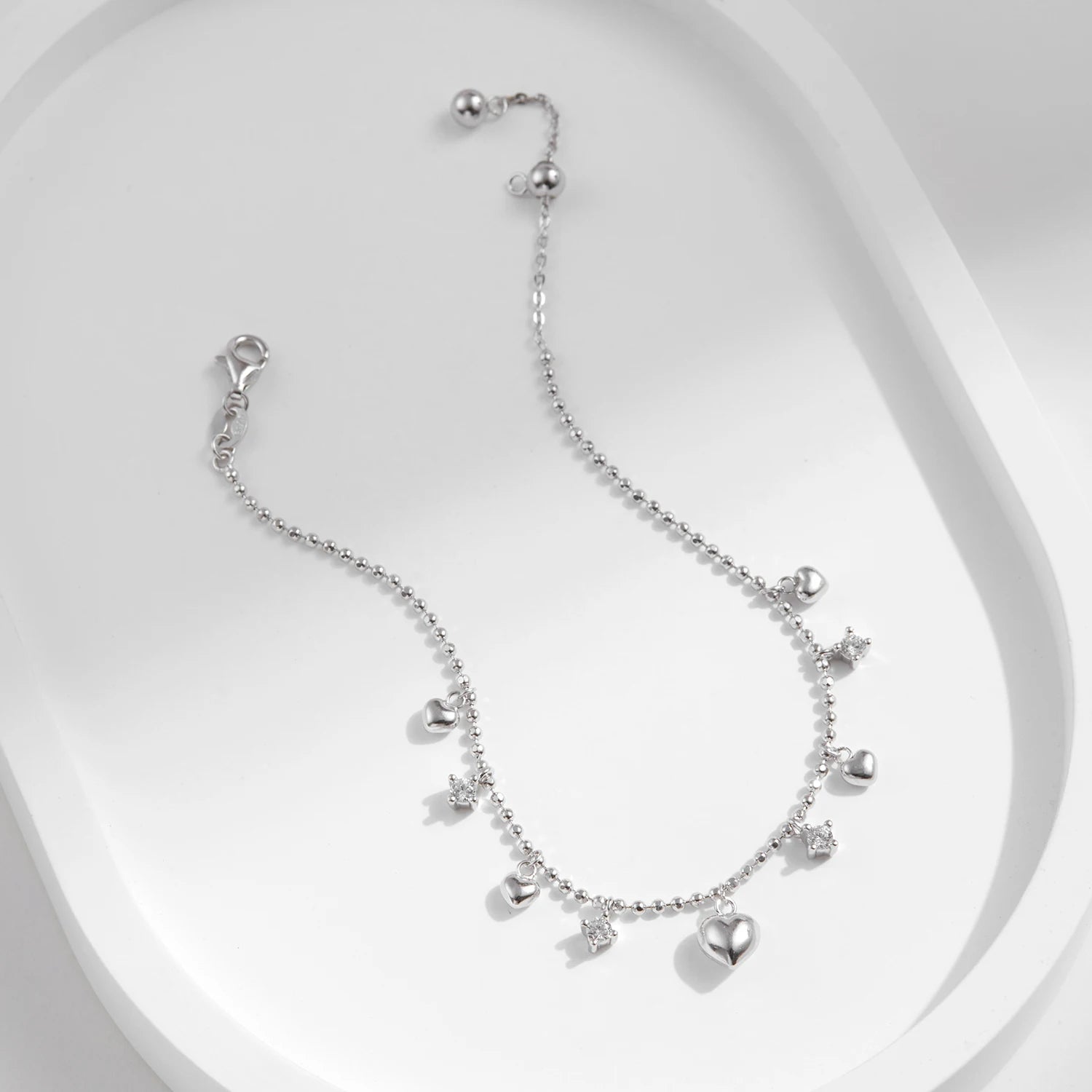 925 sterling silver bracelet with mirror heart charms