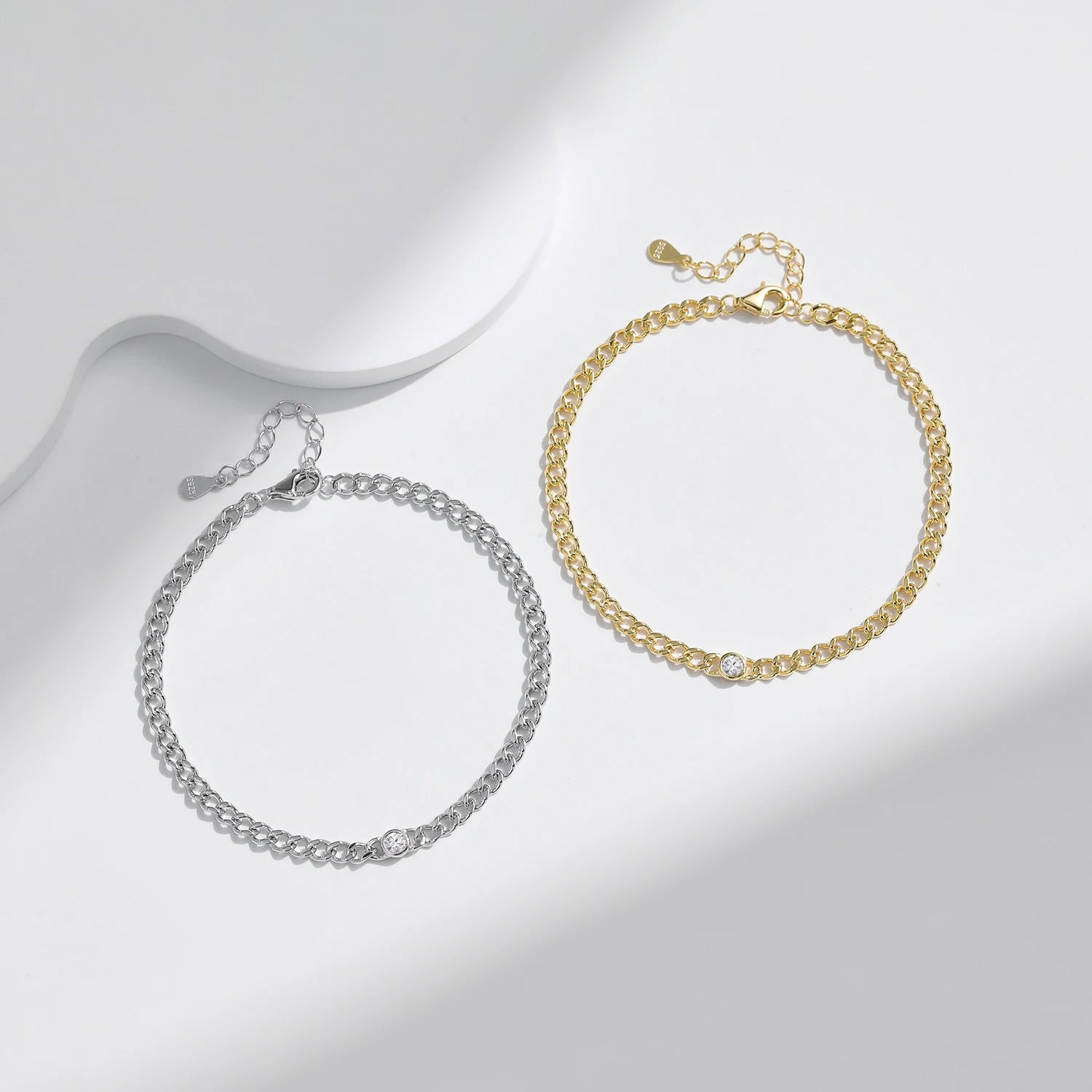 Luxury moissanite jewelry bracelet in sterling silver chain design