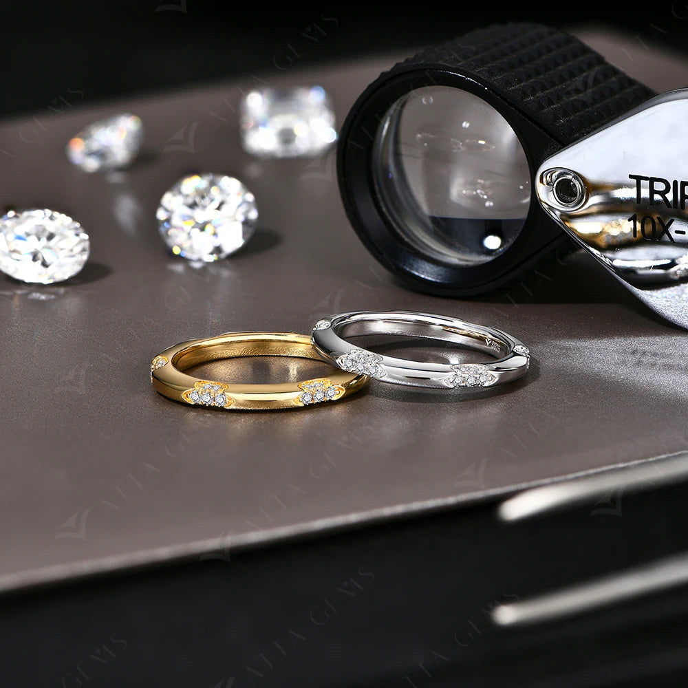Wedding ring and wedding band set with rings with moissanite