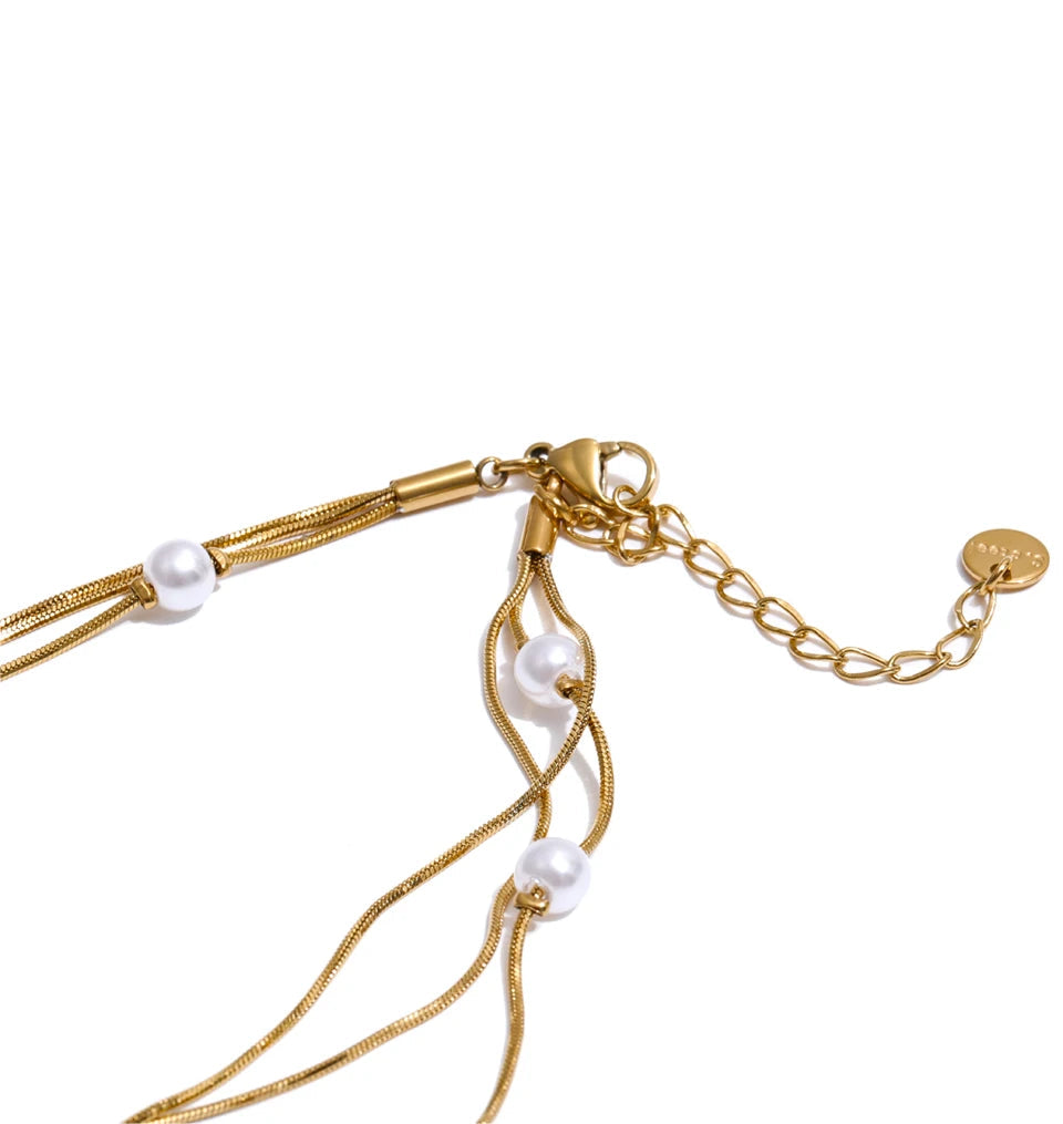 modern gold necklace square link chain with simulated pearls for women everyday