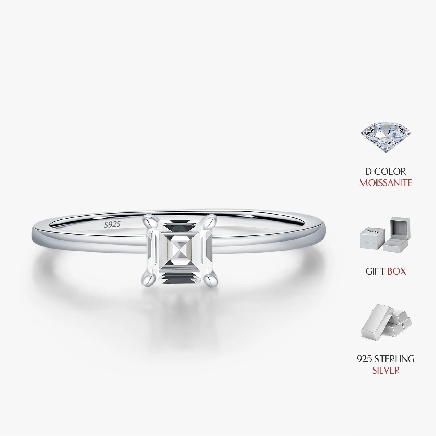 Close view of moissanite diamond on an emerald cut rings design