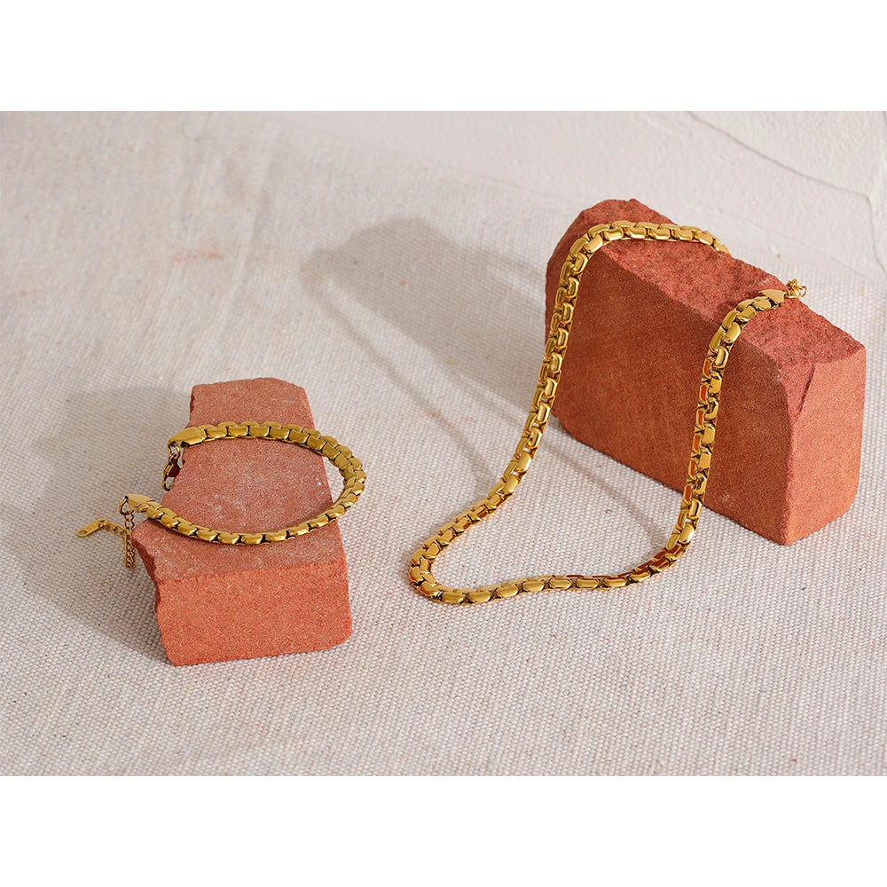 Matching necklace and bracelet set gold plated stainless steel