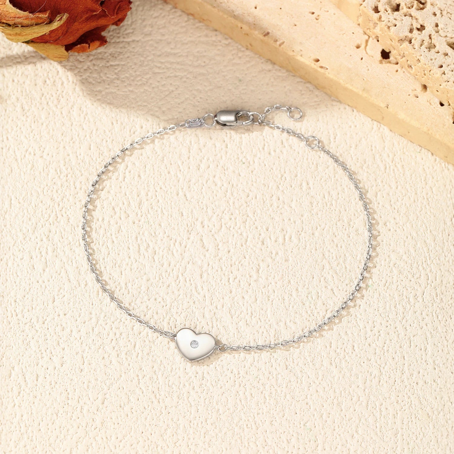 Sparkling heart bracelet crafted in polished silver color