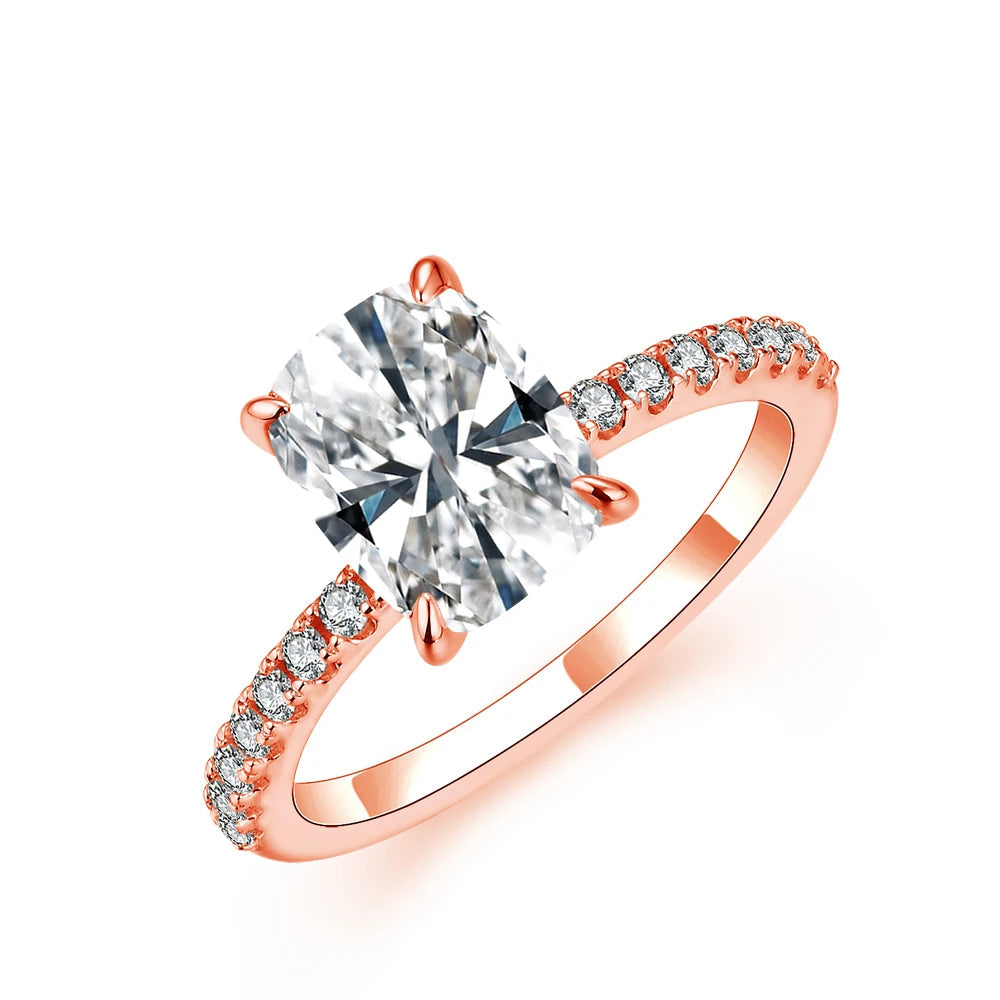 Gold in ring warmth around a classic moissanite ring center