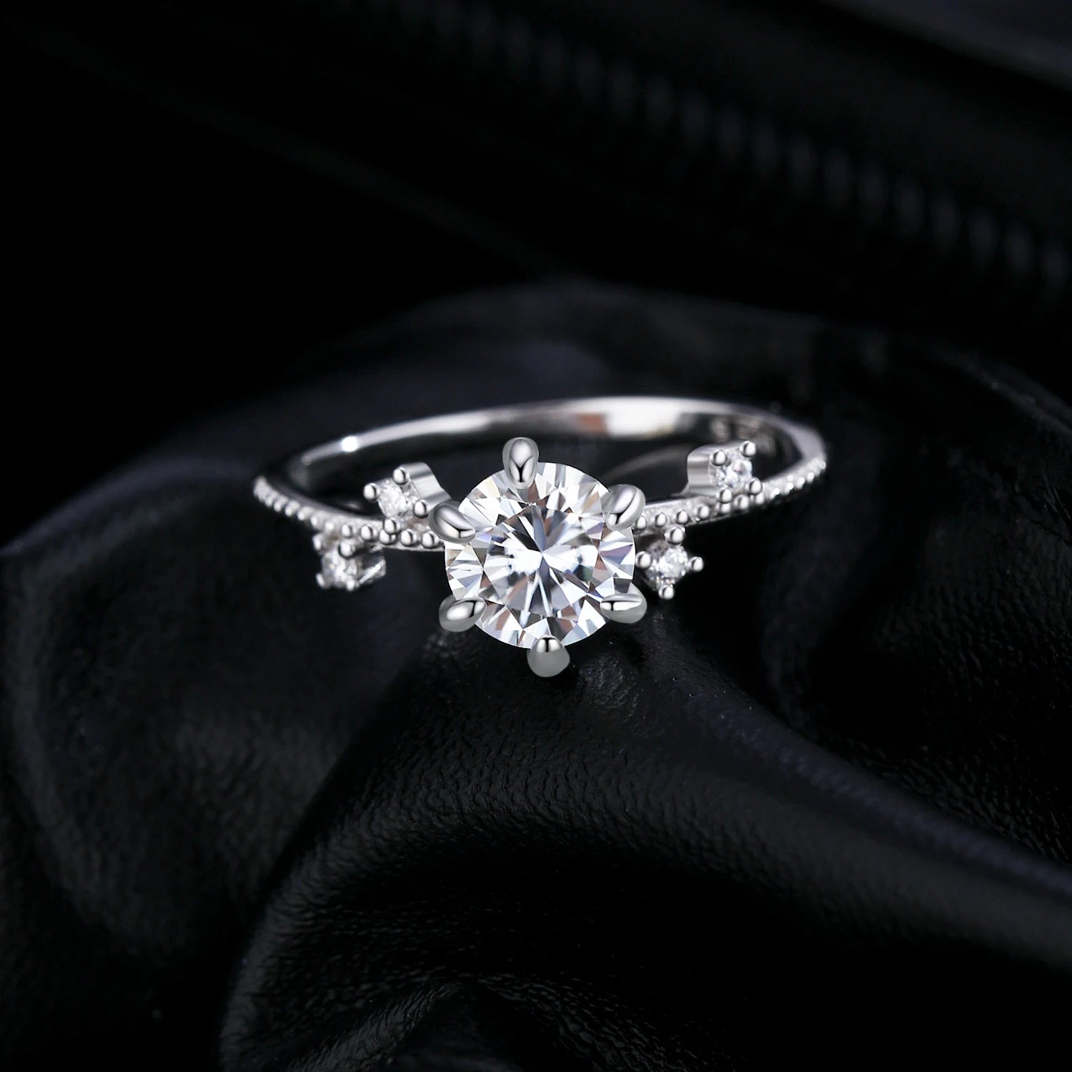 Moissanite diamond solitaire styled as a graceful ring moissanite piece