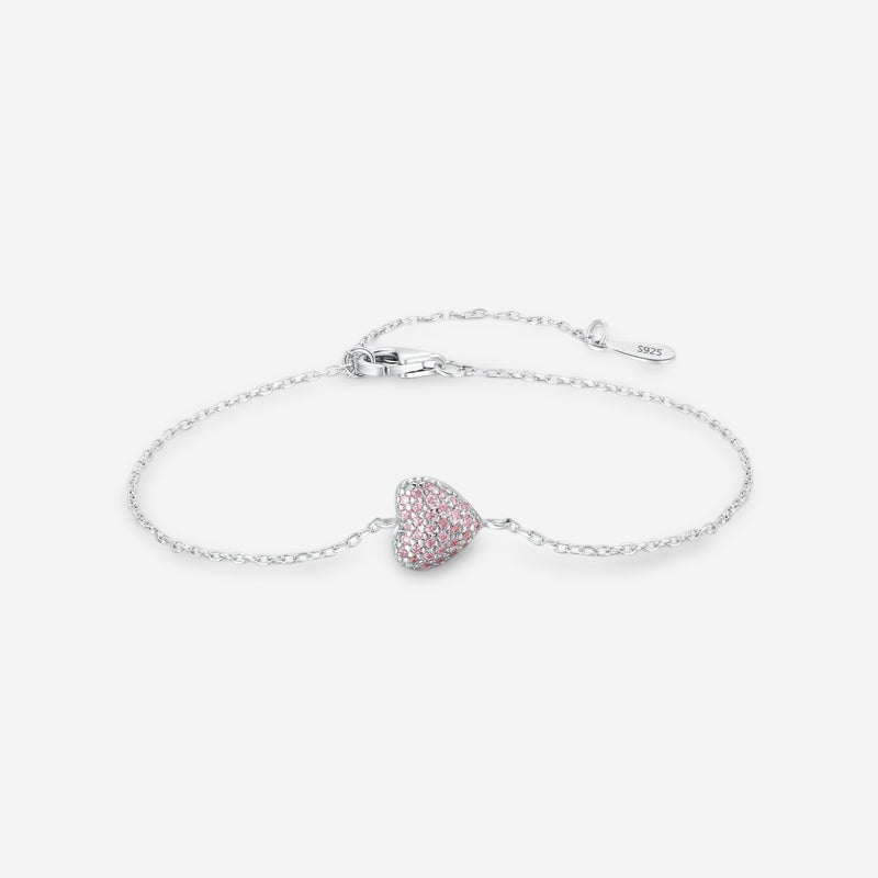Light pink heart zircon bracelet 925 sterling silver adjustable chain