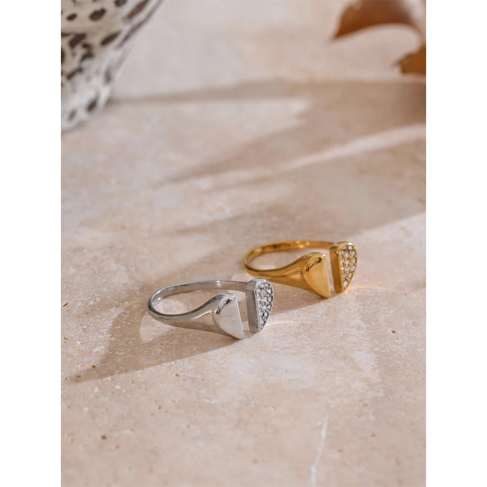 Adjustable ring with finger profile showcasing heart & love motif