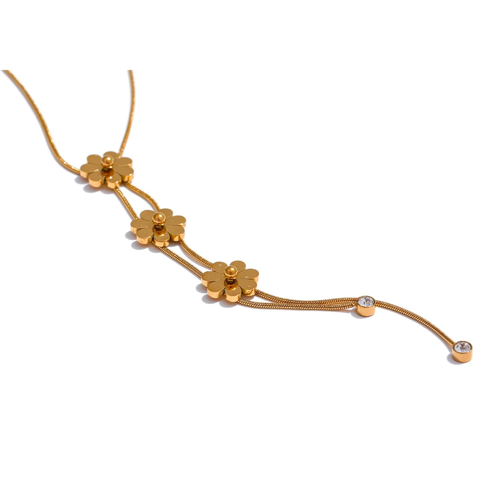 Gold chainlet flower necklace and bracelet