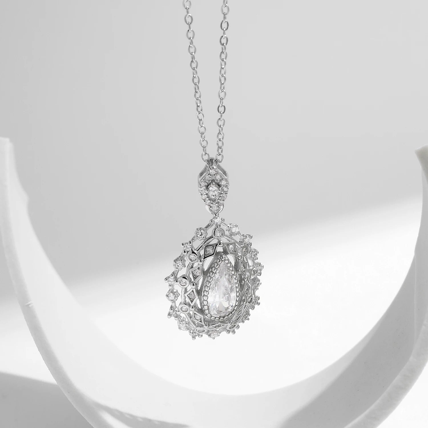Necklace and necklace layered look in sterling silver necklace style