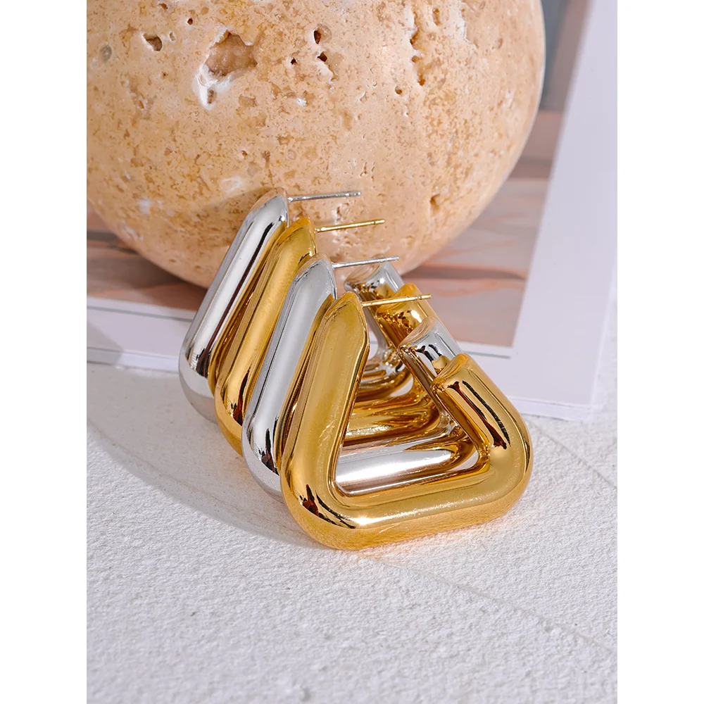 Chunky hoop earrings triangle shape strong metal look