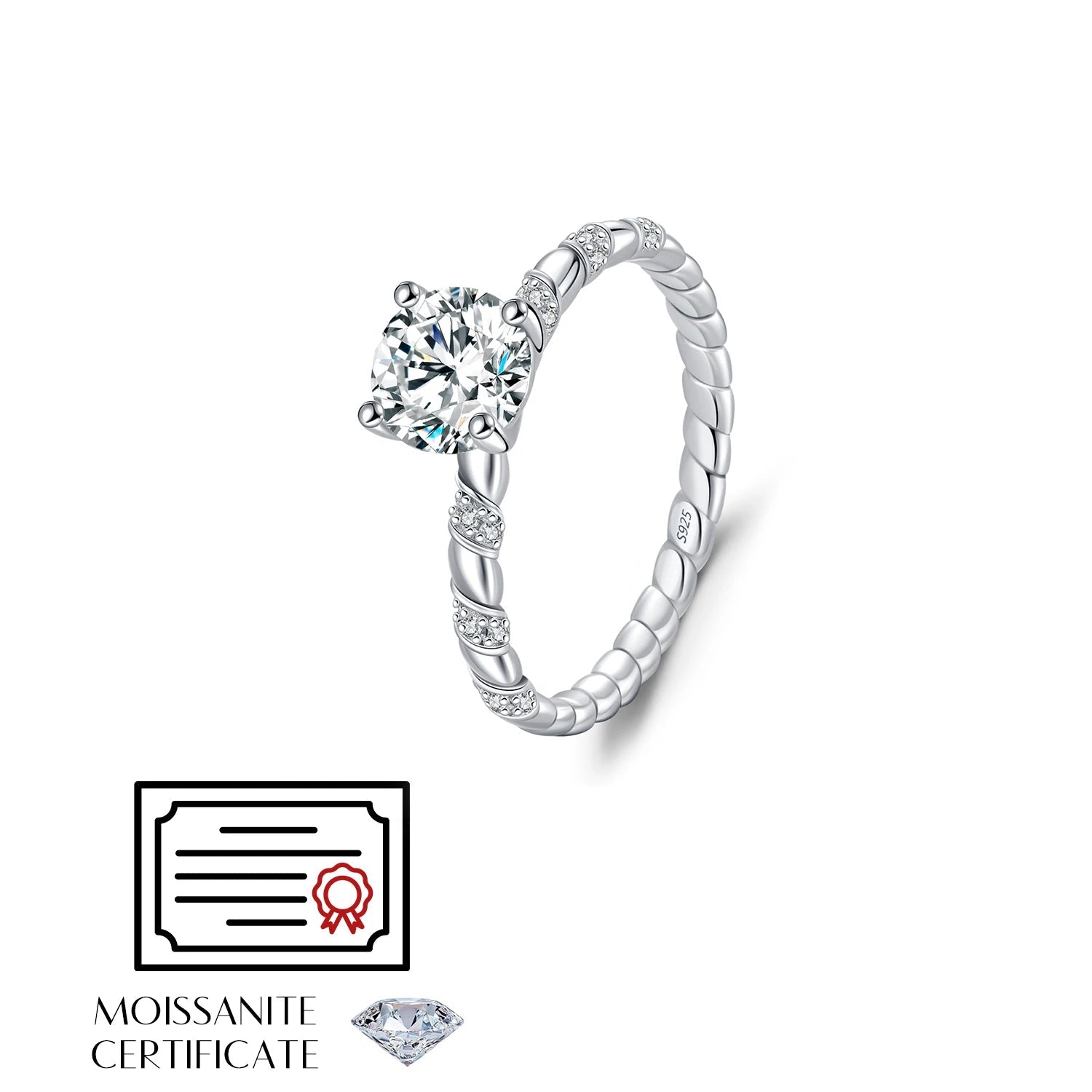 Lab manufactured diamond style moissanite band in sterling silver