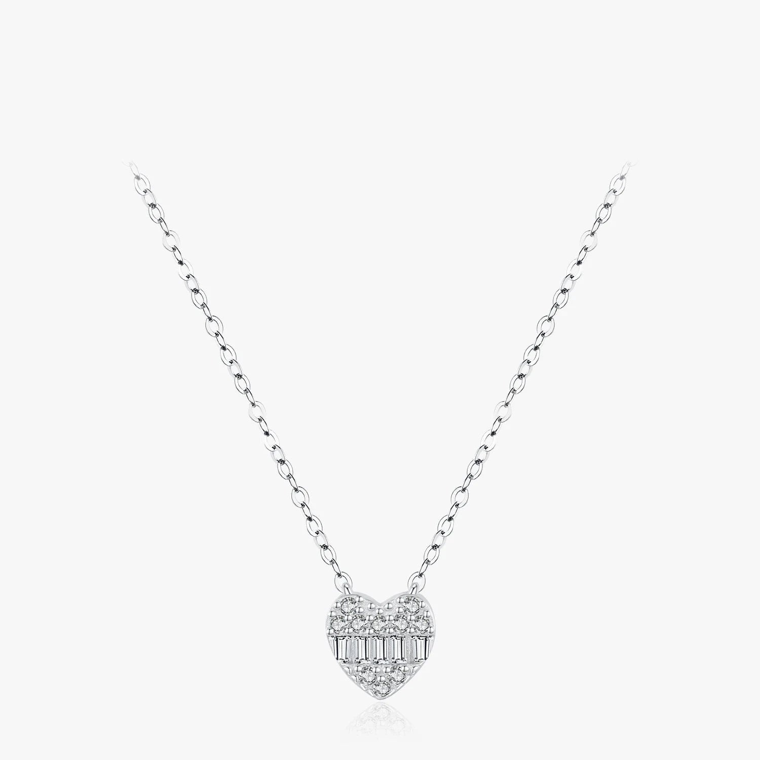 Sterling silver necklace with heart pave zirconia on a sterling silver chain