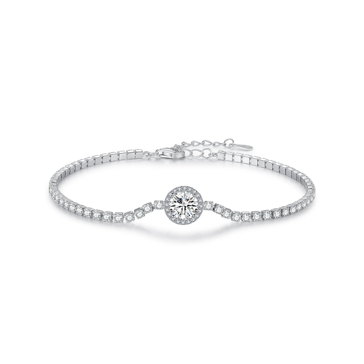 Cubic zirconia tennis bracelet in 925 sterling silver with silver color shine