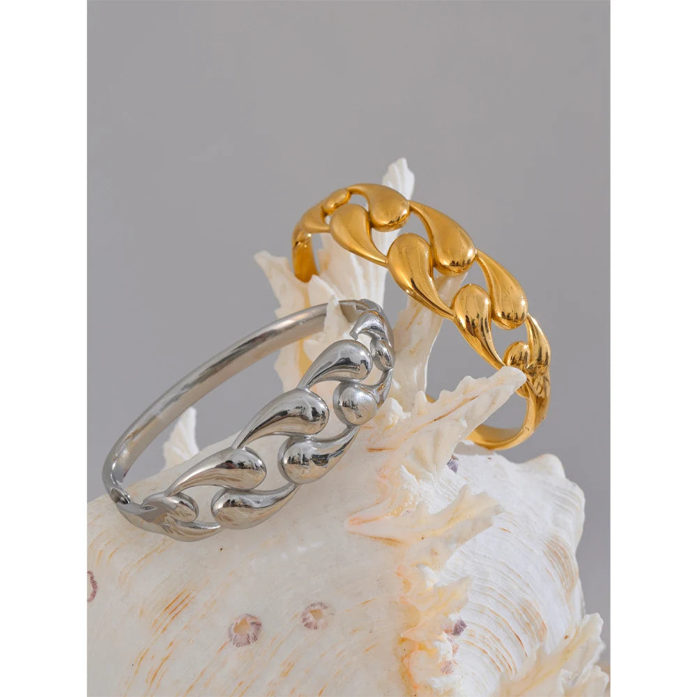Gold bracelet hollow pattern stainless steel wide cuff