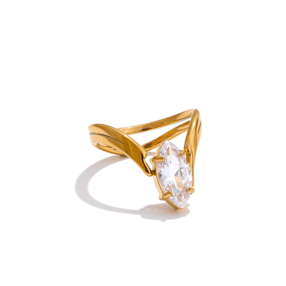 18K Gold Plated Stainless Steel Ring with Cubic Zirconia
