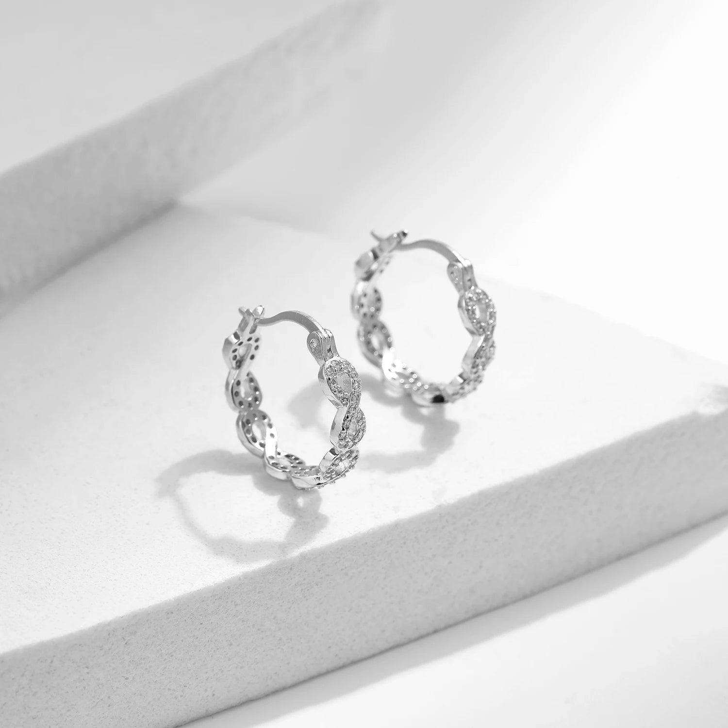 925 sterling silver hoop earrings for women with CZ sparkle
