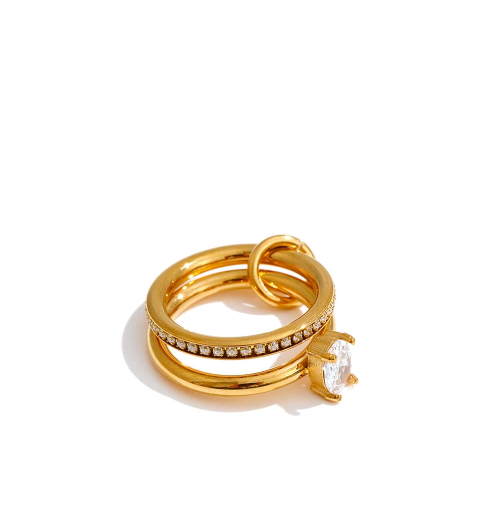 Sleek stainless steel jewelry ring with gold plated surface