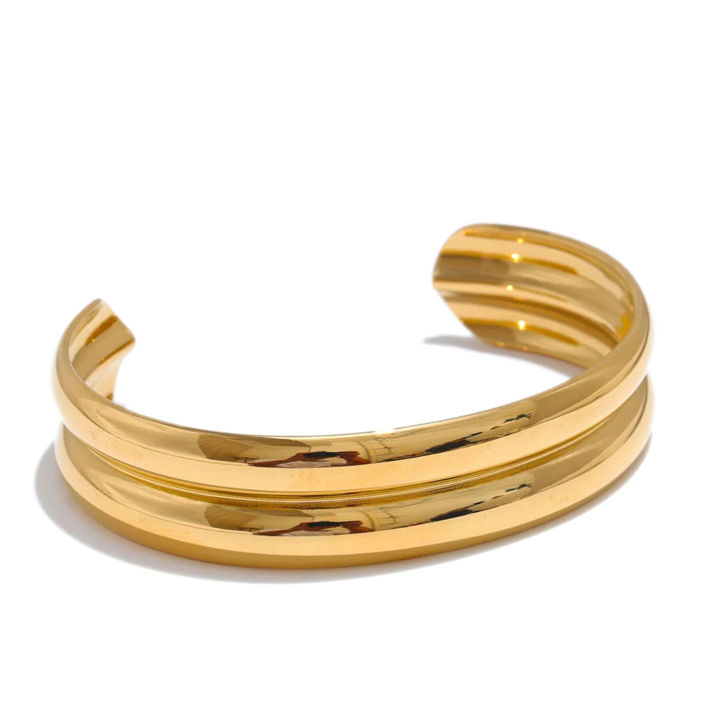 64mm double-layer open round bracelet stainless steel gold plated