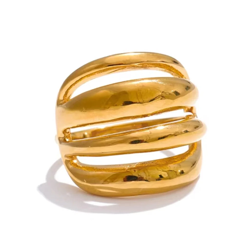 Adjustable geometric finger ring gold plated for ring size comfort