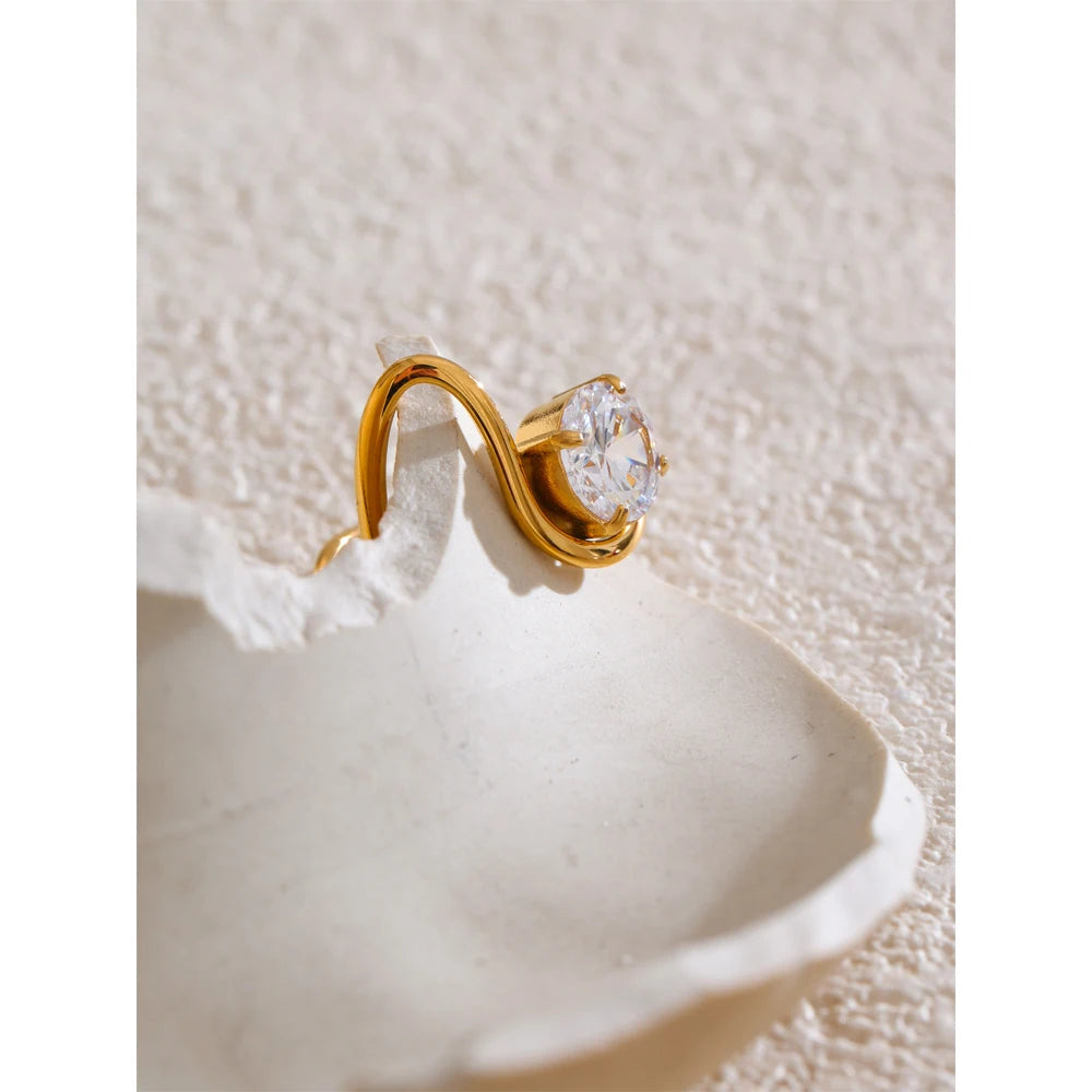 Thin gold ring crafted in stainless steel jewelry with sparkling cubic zirconia detail